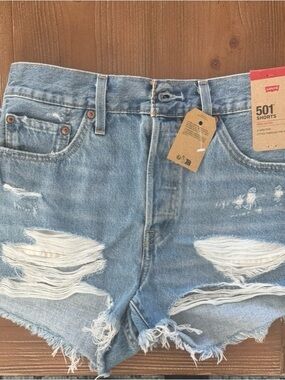 Levi's Light Blue Distressed Denim Cutoff Shorts